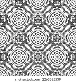  Monochrome ornamental texture with smooth linear shapes, zigzag lines, lace pattern.Abstract geometric black and white pattern for web page, textures, card, poster, fabric, textile.