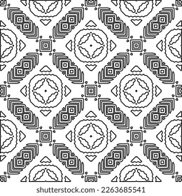 Textura ornamental monocroma con formas lineales lisas, líneas de zigzag, patrón de encaje.Resumen de patrón geométrico en blanco y negro para página web, texturas, tarjeta, afiche, tela, textil.