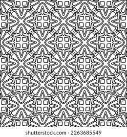 Monochrome ornamental texture with smooth linear shapes, zigzag lines, lace pattern.Abstract geometric black and white pattern for web page, textures, card, poster, fabric, textile.