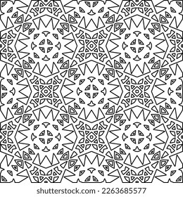  Textura ornamental monocroma con formas lineales lisas, líneas de zigzag, patrón de encaje.Resumen de patrón geométrico en blanco y negro para página web, texturas, tarjeta, afiche, tela, textil.