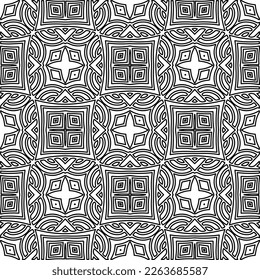  Monochrome ornamental texture with smooth linear shapes, zigzag lines, lace pattern.Abstract geometric black and white pattern for web page, textures, card, poster, fabric, textile.