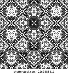Textura ornamental monocroma con formas lineales lisas, líneas de zigzag, patrón de encaje.Resumen de patrón geométrico en blanco y negro para página web, texturas, tarjeta, afiche, tela, textil.