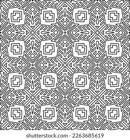  Textura ornamental monocroma con formas lineales lisas, líneas de zigzag, patrón de encaje.Resumen de patrón geométrico en blanco y negro para página web, texturas, tarjeta, afiche, tela, textil.