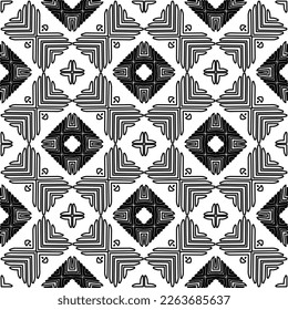Monochrome Ziertextur mit glatten linearen Formen, Zickzacklinien, Spitzen-Muster.Abstraktes geometrisches Schwarz-Weiß Muster für Webseiten, Texturen, Karten, Poster, Gewebe, Textilien.