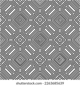  Monochrome ornamental texture with smooth linear shapes, zigzag lines, lace pattern.Abstract geometric black and white pattern for web page, textures, card, poster, fabric, textile.