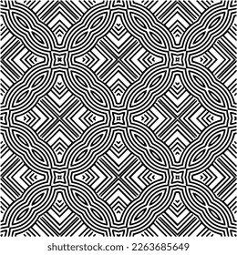  Monochrome ornamental texture with smooth linear shapes, zigzag lines, lace pattern.Abstract geometric black and white pattern for web page, textures, card, poster, fabric, textile.