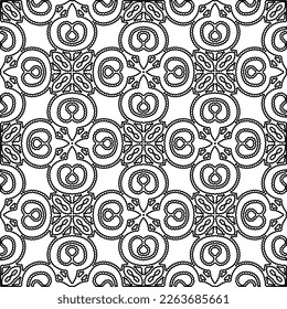  Monochrome ornamental texture with smooth linear shapes, zigzag lines, lace pattern.Abstract geometric black and white pattern for web page, textures, card, poster, fabric, textile.