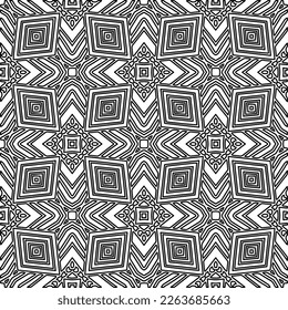  Monochrome ornamental texture with smooth linear shapes, zigzag lines, lace pattern.Abstract geometric black and white pattern for web page, textures, card, poster, fabric, textile.