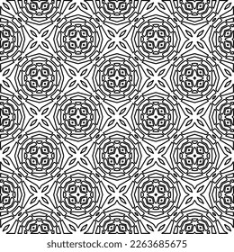 Monochrome ornamental texture with smooth linear shapes, zigzag lines, lace pattern.Abstract geometric black and white pattern for web page, textures, card, poster, fabric, textile.