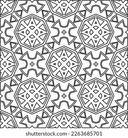  Monochrome ornamental texture with smooth linear shapes, zigzag lines, lace pattern.Abstract geometric black and white pattern for web page, textures, card, poster, fabric, textile.