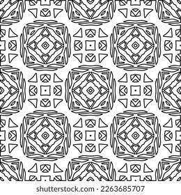  Monochrome ornamental texture with smooth linear shapes, zigzag lines, lace pattern.Abstract geometric black and white pattern for web page, textures, card, poster, fabric, textile.