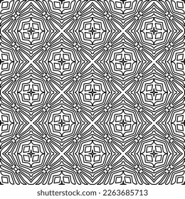 Monochrome ornamental texture with smooth linear shapes, zigzag lines, lace pattern.Abstract geometric black and white pattern for web page, textures, card, poster, fabric, textile.