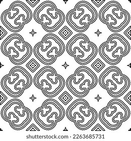  Monochrome ornamental texture with smooth linear shapes, zigzag lines, lace pattern.Abstract geometric black and white pattern for web page, textures, card, poster, fabric, textile.