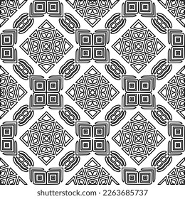 Monochrome ornamental texture with smooth linear shapes, zigzag lines, lace pattern.Abstract geometric black and white pattern for web page, textures, card, poster, fabric, textile.