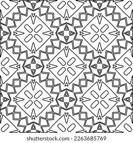  Monochrome ornamental texture with smooth linear shapes, zigzag lines, lace pattern.Abstract geometric black and white pattern for web page, textures, card, poster, fabric, textile.