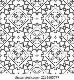  Monochrome ornamental texture with smooth linear shapes, zigzag lines, lace pattern.Abstract geometric black and white pattern for web page, textures, card, poster, fabric, textile.