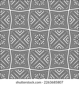  Monochrome ornamental texture with smooth linear shapes, zigzag lines, lace pattern.Abstract geometric black and white pattern for web page, textures, card, poster, fabric, textile.