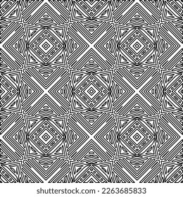  Textura ornamental monocroma con formas lineales lisas, líneas de zigzag, patrón de encaje.Resumen de patrón geométrico en blanco y negro para página web, texturas, tarjeta, afiche, tela, textil.