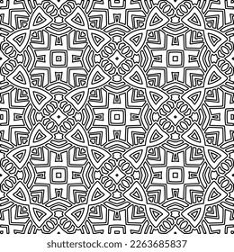  Monochrome ornamental texture with smooth linear shapes, zigzag lines, lace pattern.Abstract geometric black and white pattern for web page, textures, card, poster, fabric, textile.