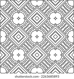  Monochrome Ziertextur mit glatten linearen Formen, Zickzacklinien, Spitzen-Muster.Abstraktes geometrisches Schwarz-Weiß Muster für Webseiten, Texturen, Karten, Poster, Gewebe, Textilien.