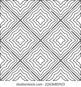  Monochrome ornamental texture with smooth linear shapes, zigzag lines, lace pattern.Abstract geometric black and white pattern for web page, textures, card, poster, fabric, textile.