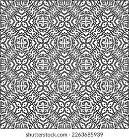 Monochrome ornamental texture with smooth linear shapes, zigzag lines, lace pattern.Abstract geometric black and white pattern for web page, textures, card, poster, fabric, textile.
