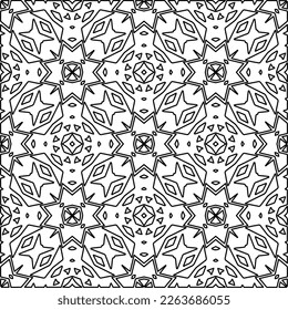  Monochrome ornamental texture with smooth linear shapes, zigzag lines, lace pattern.Abstract geometric black and white pattern for web page, textures, card, poster, fabric, textile.