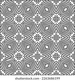  Monochrome ornamental texture with smooth linear shapes, zigzag lines, lace pattern.Abstract geometric black and white pattern for web page, textures, card, poster, fabric, textile.