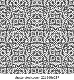  Textura ornamental monocroma con formas lineales lisas, líneas de zigzag, patrón de encaje.Resumen de patrón geométrico en blanco y negro para página web, texturas, tarjeta, afiche, tela, textil.