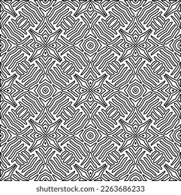  Monochrome ornamental texture with smooth linear shapes, zigzag lines, lace pattern.Abstract geometric black and white pattern for web page, textures, card, poster, fabric, textile.