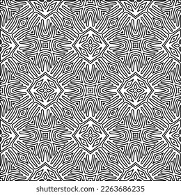  Textura ornamental monocroma con formas lineales lisas, líneas de zigzag, patrón de encaje.Resumen de patrón geométrico en blanco y negro para página web, texturas, tarjeta, afiche, tela, textil.