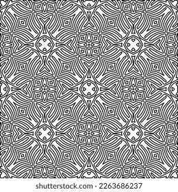  Textura ornamental monocroma con formas lineales lisas, líneas de zigzag, patrón de encaje.Resumen de patrón geométrico en blanco y negro para página web, texturas, tarjeta, afiche, tela, textil.