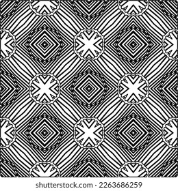  Monochrome ornamental texture with smooth linear shapes, zigzag lines, lace pattern.Abstract geometric black and white pattern for web page, textures, card, poster, fabric, textile.
