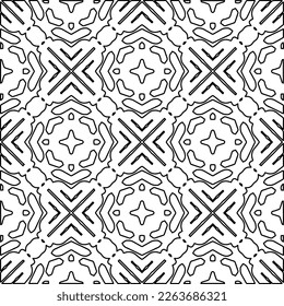  Monochrome ornamental texture with smooth linear shapes, zigzag lines, lace pattern.Abstract geometric black and white pattern for web page, textures, card, poster, fabric, textile.