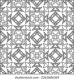  Monochrome ornamental texture with smooth linear shapes, zigzag lines, lace pattern.Abstract geometric black and white pattern for web page, textures, card, poster, fabric, textile.
