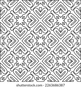  Monochrome ornamental texture with smooth linear shapes, zigzag lines, lace pattern.Abstract geometric black and white pattern for web page, textures, card, poster, fabric, textile.