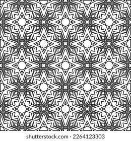  Monochrome ornamental texture with smooth linear shapes, zigzag lines, lace pattern.Abstract geometric black and white pattern for web page, textures, card, poster, fabric, textile.