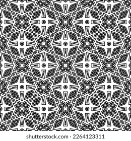  Monochrome ornamental texture with smooth linear shapes, zigzag lines, lace pattern.Abstract geometric black and white pattern for web page, textures, card, poster, fabric, textile.