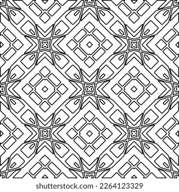  Monochrome ornamental texture with smooth linear shapes, zigzag lines, lace pattern.Abstract geometric black and white pattern for web page, textures, card, poster, fabric, textile.