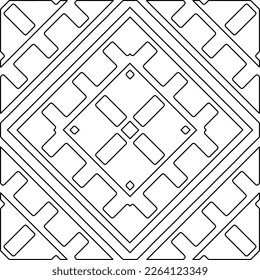  Monochrome Ziertextur mit glatten linearen Formen, Zickzacklinien, Spitzen-Muster.Abstrakte geometrische Schwarz-Weiß-Mandala für Webseiten, Texturen, Karten, Plakate, Gewebe, Textilien.