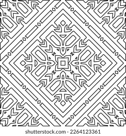  Monochrome ornamental texture with smooth linear shapes, zigzag lines, lace pattern.Abstract geometric black and white mandala for web page, textures, card, poster, fabric, textile.