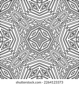  Textura ornamental monocroma con formas lineales lisas, líneas de zigzag, patrón de encaje.Resumen de patrón geométrico en blanco y negro para página web, texturas, tarjeta, afiche, tela, textil.