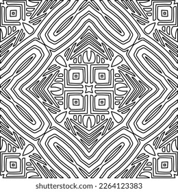  Monochrome ornamental texture with smooth linear shapes, zigzag lines, lace pattern.Abstract geometric black and white pattern for web page, textures, card, poster, fabric, textile.