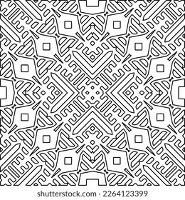  Textura ornamental monocroma con formas lineales lisas, líneas de zigzag, patrón de encaje.Mandala geométrica en blanco y negro para página web, texturas, tarjeta, afiche, tela, textil.
