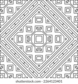  Monochrome ornamental texture with smooth linear shapes, zigzag lines, lace pattern.Abstract geometric black and white mandala for web page, textures, card, poster, fabric, textile.