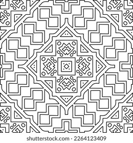  Monochrome ornamental texture with smooth linear shapes, zigzag lines, lace pattern.Abstract geometric black and white mandala for web page, textures, card, poster, fabric, textile.