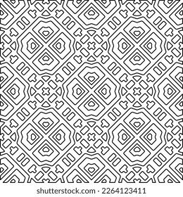  Monochrome ornamental texture with smooth linear shapes, zigzag lines, lace pattern.Abstract geometric black and white pattern for web page, textures, card, poster, fabric, textile.