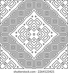  Monochrome ornamental texture with smooth linear shapes, zigzag lines, lace pattern.Abstract geometric black and white mandala for web page, textures, card, poster, fabric, textile.