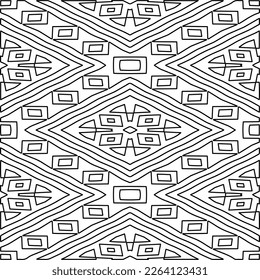  Textura ornamental monocroma con formas lineales lisas, líneas de zigzag, patrón de encaje.Mandala geométrica en blanco y negro para página web, texturas, tarjeta, afiche, tela, textil.