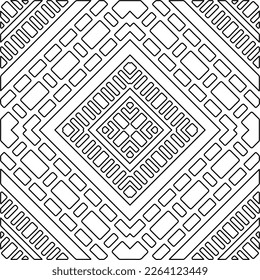  Monochrome ornamental texture with smooth linear shapes, zigzag lines, lace pattern.Abstract geometric black and white mandala for web page, textures, card, poster, fabric, textile.